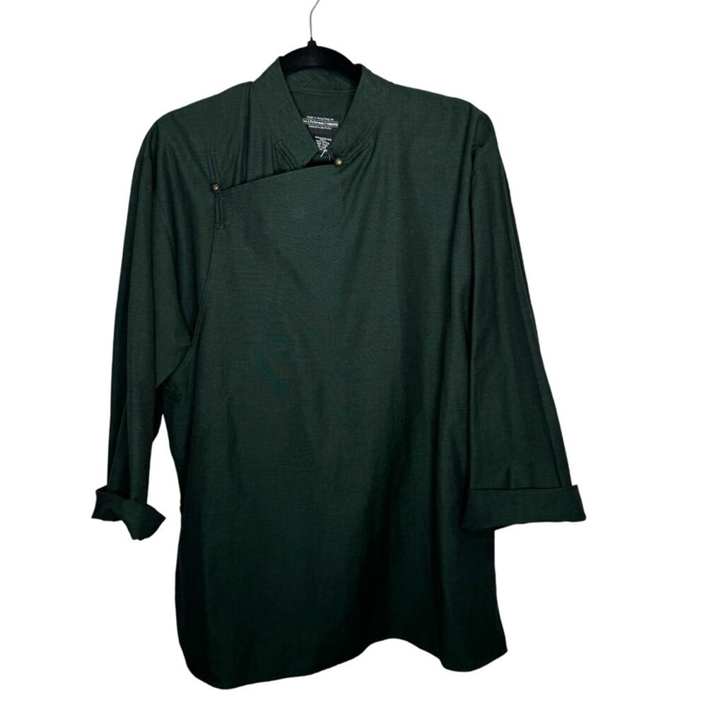 J. PETERMAN / vintage forest green cotton long sleeve wrap top / S